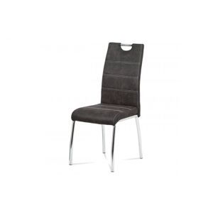 AUTRONIC HC-486 GREY3 Jedálenská stolička, poťah sivá látka COWBOY v dekore vintage kože, biele prešitie, kovová štvornohá chrómovaná podnož
